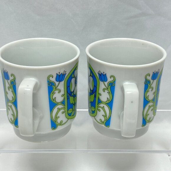 MCM Floral 60's Coffee Mugs Retro 8 oz Cups Japan Set of 2 - Picture 9 of 13